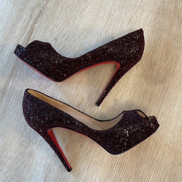 Louboutin Very Prive 120MM Oxblood Glitter - 38 - Picture 2 of 10